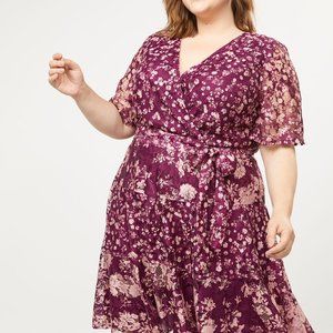 NWT- Floral Lace Faux Wrap Fit & Flare Dress - Size 28